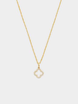 Yellow Gold Cubic Zirconia Clover Pendant on chain.
