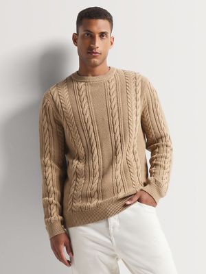 Men's Cable Crew Natural Knitwear