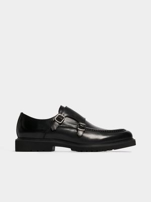 Fabiani Men's Leather Apron Black Monk Strap Shoes