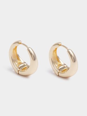 Hinged Round Huggie Gold Plated Earrings