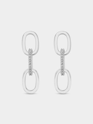 Sterling Silver Cubic Zirconia Triple Link Drop Earrings