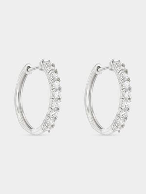 Sterling Silver Cubic Zirconia Half Pave Hoop Earrings