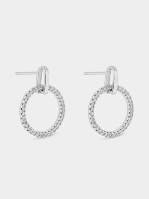 Sterling Silver Cubic Zirconia Entwined Circle Drop Earrings