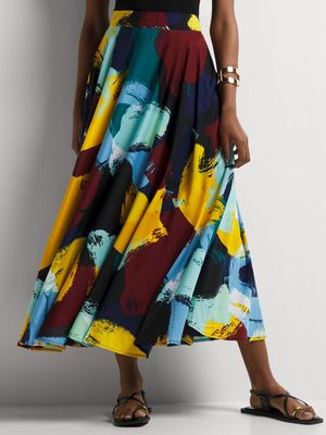 Abstract Print A-Line Maxi Skirt