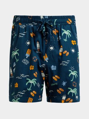Older Boy's Blue Beach Print Shorts