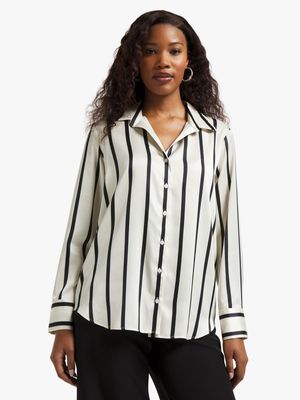 Women's White & Black Striped Satin Shirt