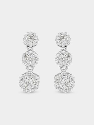 Sterling Silver Cubic Zirconia Round Cluster Drop Earrings