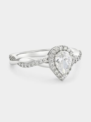 Sterling Silver Cubic Zirconia Pear Halo Infinity Ring