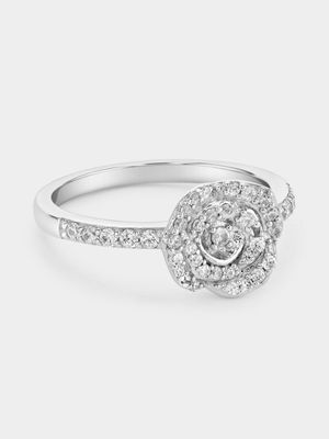 Sterling Silver Cubic Zirconia Rose Pavé Ring