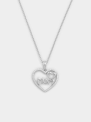 Sterling Silver Cubic Zirconia MOM Open Heart Pendant