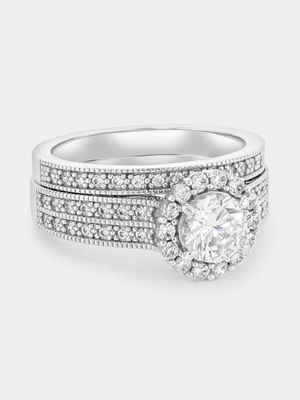 Sterling Silver Cubic Zirconia Round Halo Twinset Ring
