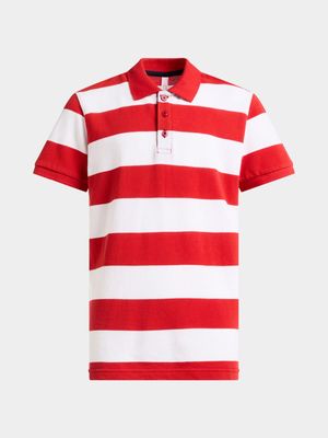 Older Boy's Red & White Striped Golfer
