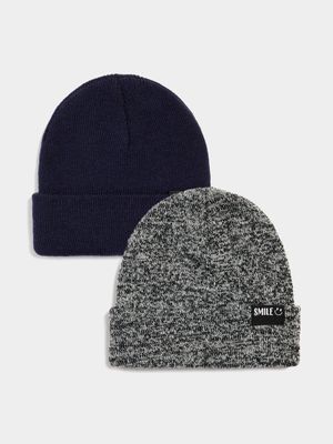 Boy's Navy & Grey 2-Pack Beanies