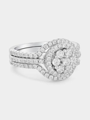 Sterling Silver Cubic Zirconia Round Halo Triple Set Ring