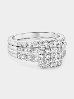 Sterling Silver Cubic Zirconia Square Multi-Stone Twinset Ring