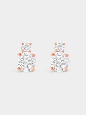 Rose Plated Sterling Silver Cubic Zirconia Two-Stone Stud Earrings
