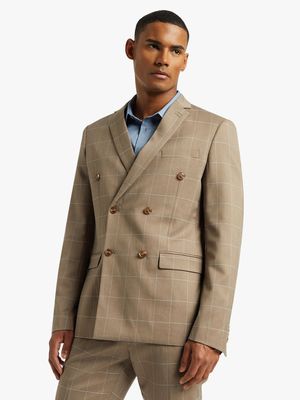 MKM Brown Slim Double Breasted Check Jacket