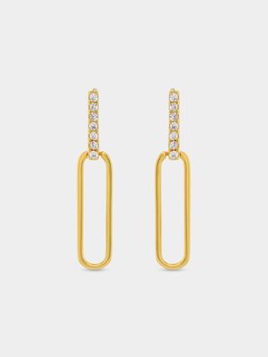 Gold Plated Sterling Silver Cubic Zirconia Paperclip Drop Earrings