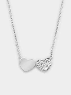 Sterling Silver Cubic Zirconia Double Heart Necklet