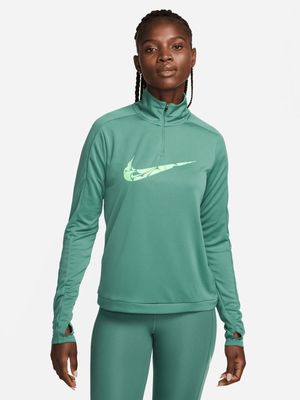 Womens Nike Swoosh Dri-FIT 1/4-Zip Green Mid Layer Top