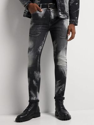 Men's Relay Jeans Super Skinny Bleached Black Jeans