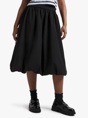Women's Black Bubble Midi Skirt