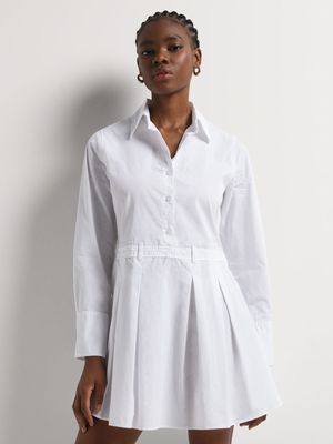 Y&G Pleated Cotton Shirt Dress