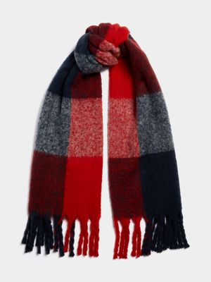 Women's Red & Navy Check Blanket Scarf
