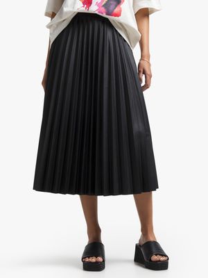 Jet Women's Black PU Pleated Skirt