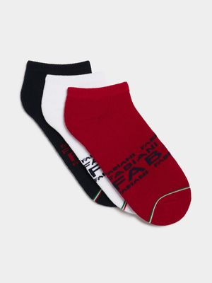 Fabiani Men's 3-Pack Logo Band Navy/Red/White Sneaker Socks