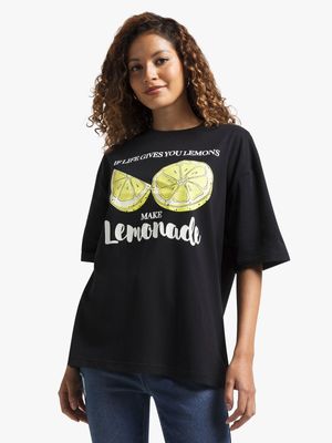 Jet Women's Black Lemons Oversized T-Shirt