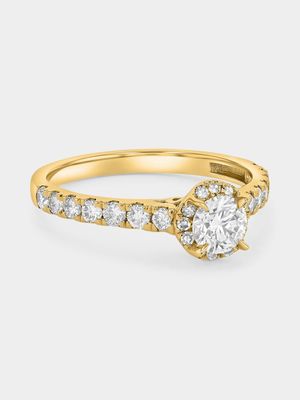 Yellow Gold 1ct Lab Grown Diamond Round Halo Ring