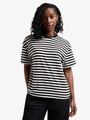 Women's Black & White Striped T-Shirt