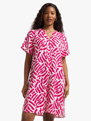 Women's Pink Abstract Print Tunic Dress