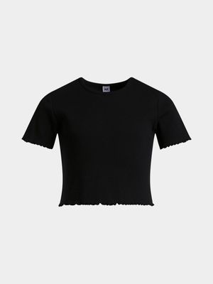 Jet Younger Girls Black Shrunken T-Shirt