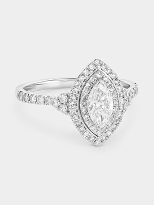 White Gold 1ct Lab Grown Diamond Marquise Double Halo Ring