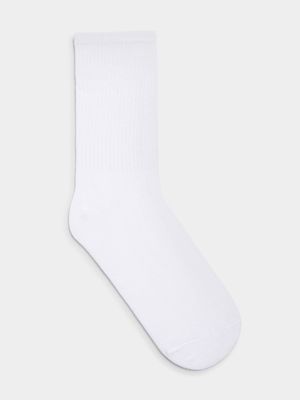 Men's White Ribbed Long Socks