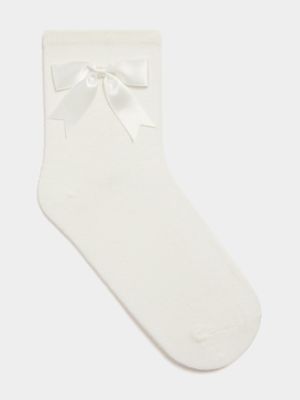 Women's White Ankle Sock With Bow