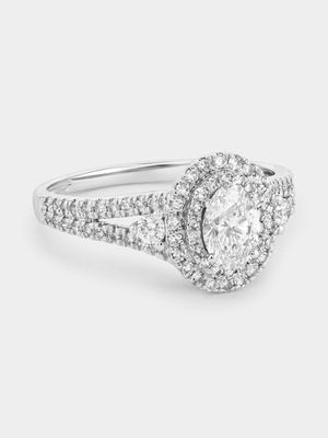 White Gold 1ct Lab Grown Diamond Oval Double Halo Ring