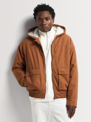 Men's Relay Jeans Sherpa Hood Tan Jacket