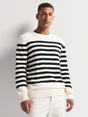 Men's Markham Textured Stripe Crew Ecru Knitwear