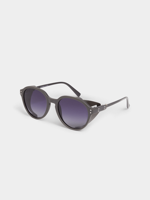 Women's Grey with Stud Detail Round Sunglasses