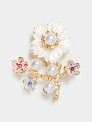 Faux Pearl Flower Tree Pin Brooch