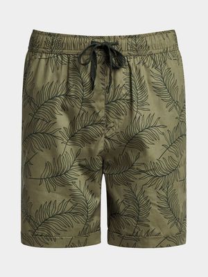 Older Boy's Fatigue Leaf Print Poplin Shorts