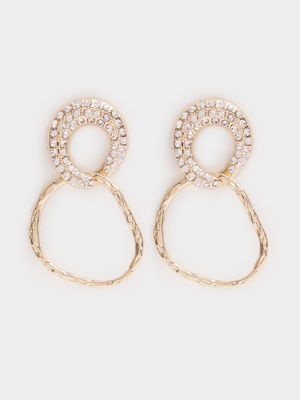 Double Circle Diamante Drop Earrings