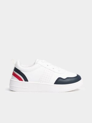 Older Boy's White, Navy & Red Sneakers