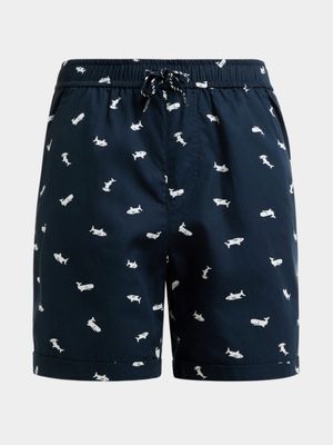 Older Boy's Navy Shark Print Shorts