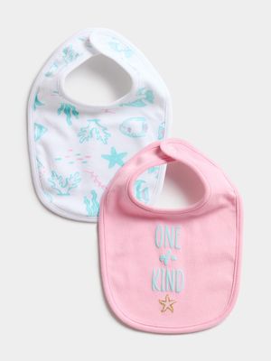 Jet Infant Baby Pink/White 2 Pack Sea Creatures Bibs