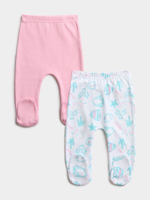 Jet Infant Girls Pink/White 2 Pack Sea Creatures Leggings