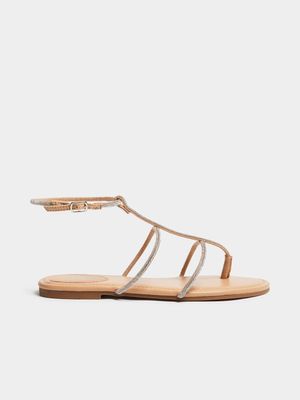 Diamante Strappy Flat Sandals